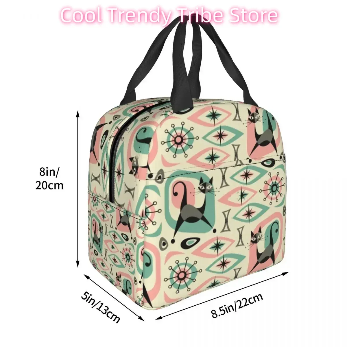 Mid Century Cat Abstract Insulated Lunch Bags Resuable Picnic Bag Thermal Cooler Lunch Box Lunch Tote for Woman Work Kids School
