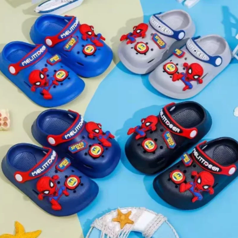 

Детские тапочки Disney, летние тапочки с изображением Человека-паука для мальчиков, детская пляжная обувь с противоскользящими отверстиями, домашние тапочки с мягкой подошвой для малышей, размер 1.