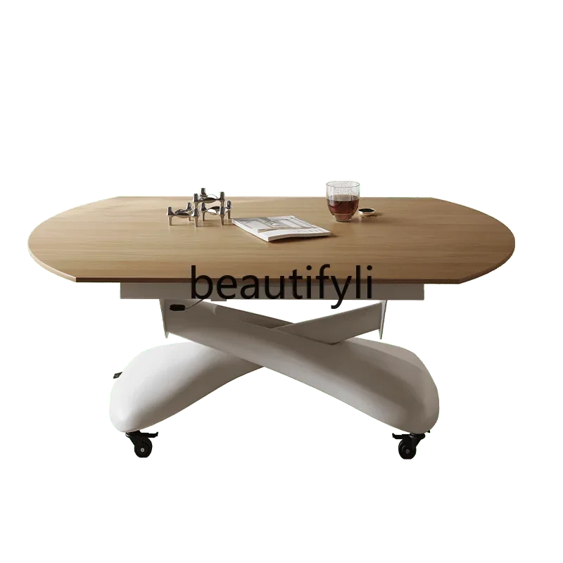 

Solid wood lifting coffee table dining table dual-use integration, multi-possible movable coffee table square and round