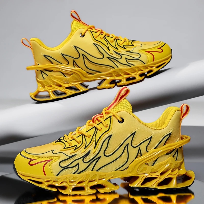 

Mens Sneakers Fashion Fire Printed Sports Shoes for Men Shock-absorb Blade Bottom Casual Running Shoes 2025 New Trend Trainers