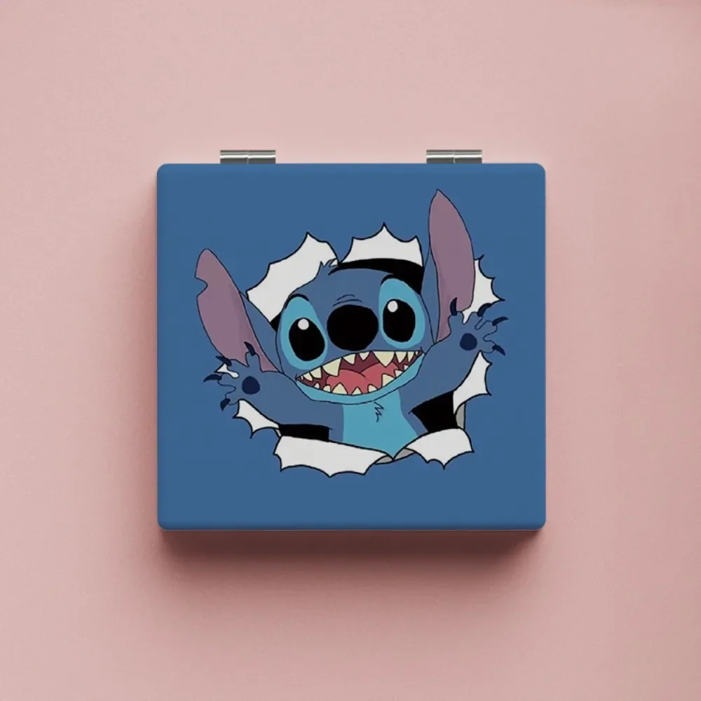 Kawaii Disney Anime Peripheral Stitch Two-sided Fold Portable Quadrate Cute Cosmetic Mirror Accessories for Girls Holiday Gift