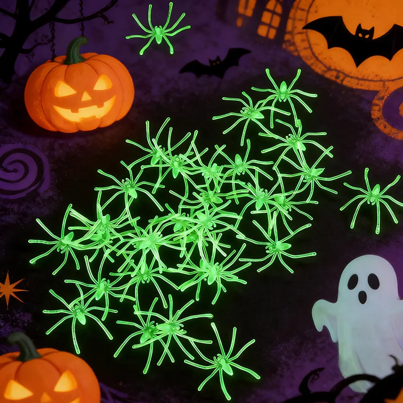 50-100 Stück Halloween Leuchtende Spinnen Gruselige Schreckspinnen für Innen- und Außenbereich Spukhaus Dekorative Requisiten Halloween-Party-Zubehör