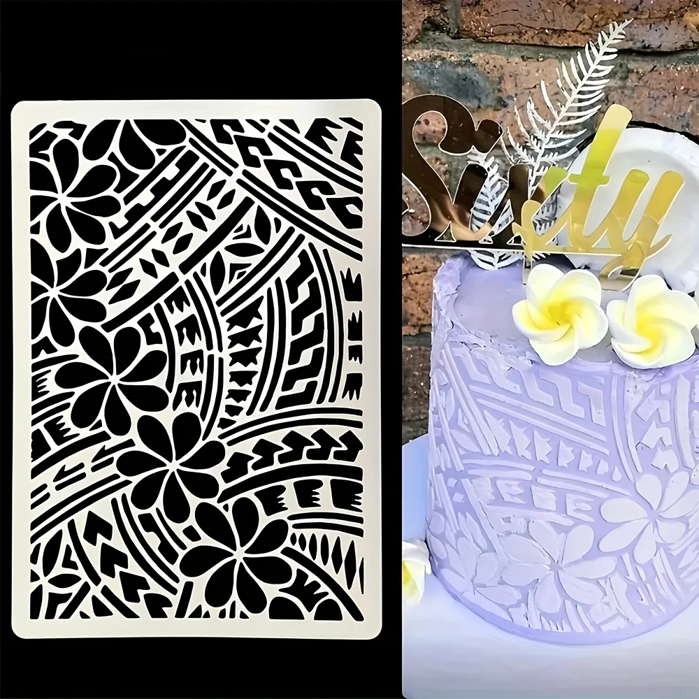 1Pc 29×20cm Floral Cake Stencil, Food Grade PET Reusable Fondant Template for Wedding & Party Cake Decor view 4