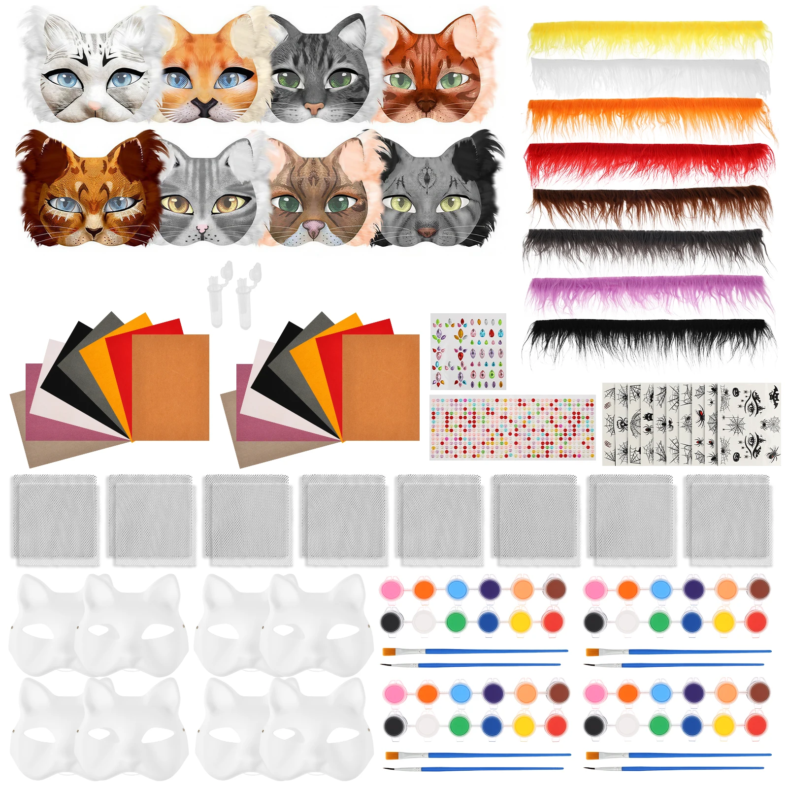 1Set Cat Shape DIY Mask Kit DIY Handmade Graffiti Half Face Mask Set Wearable Blank White Cat Mask for Cosplay Party & Craft Use