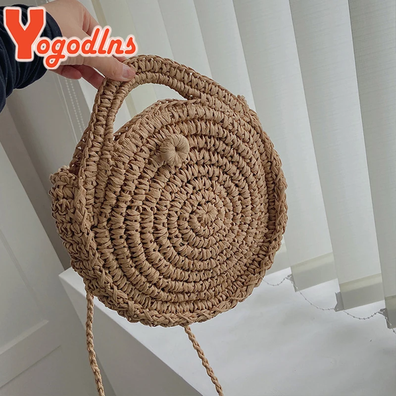 Round Straw Bags Women Summer Rattan Bag Handmade Woven Beach Crossbody Bag Circle Bohemia Handbag Lady Beach Bag bolso