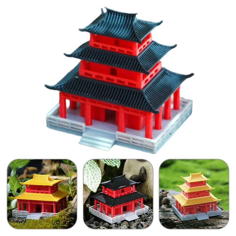 Miniature Rockery Aquarium Bonsai Ornament Chinese Pagoda Statue Ancient Building Model Japanese Pavilion Decoration