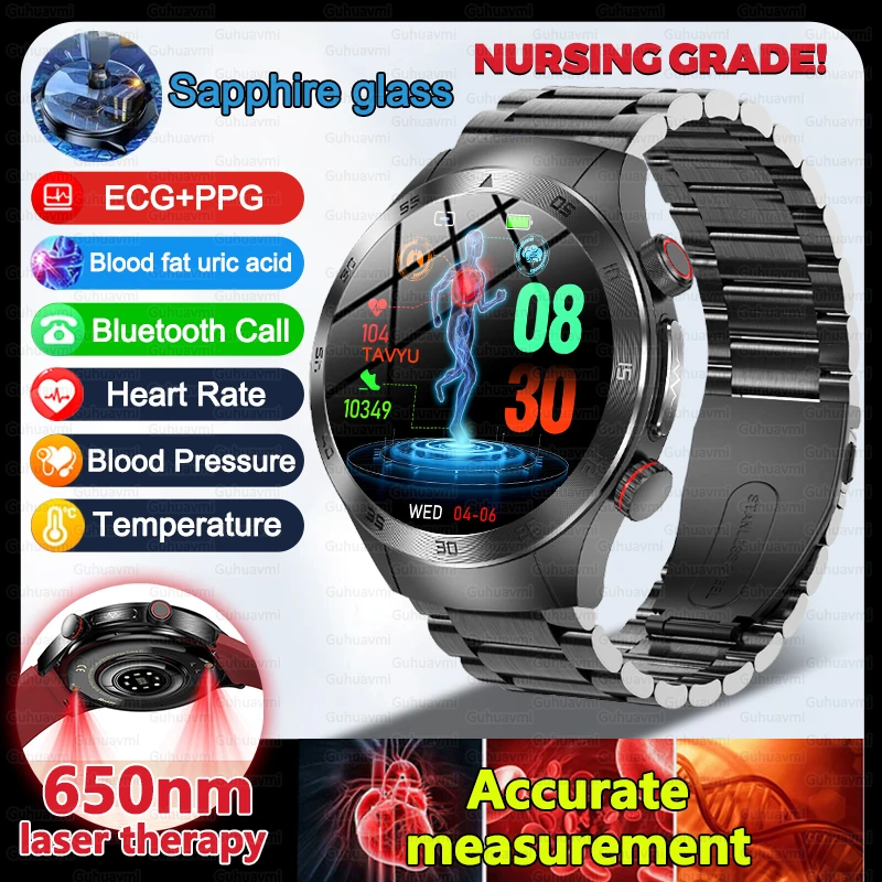 

2026 New Precise Laser Therapy SmartWatch ECG+PPG Health Bracelet Men AI Diagnosis Blood Lipid Uric Acid Bluetooth Call Watches