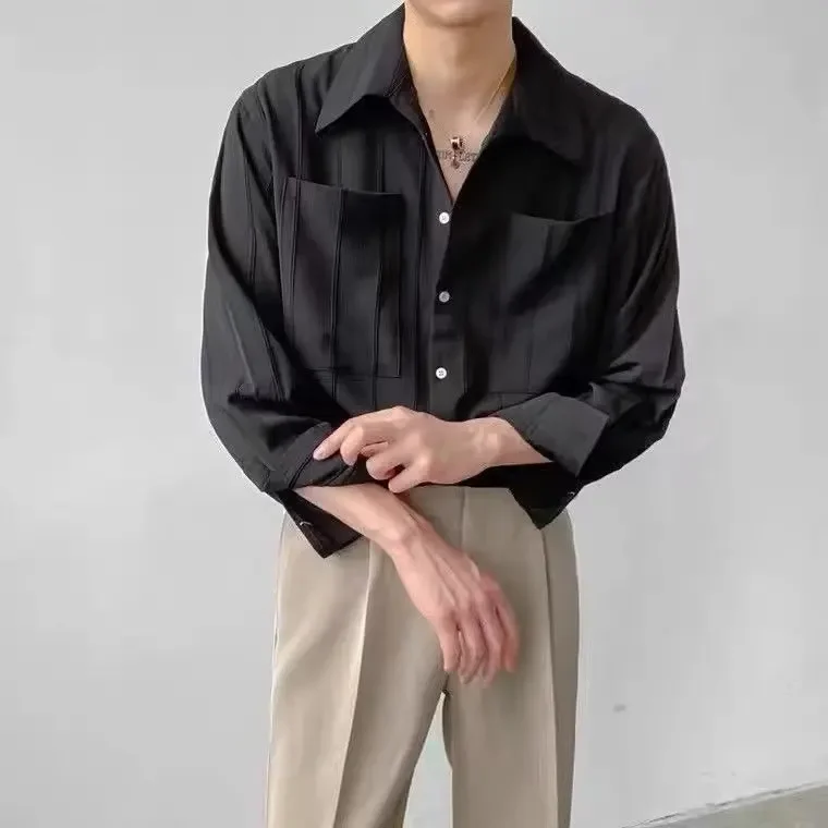 

Men's Long Sleeve Shirt Korean Style Pure Color Design Sensation Cool Handsome Summer Casual Shirt Lightweight Drapey Folded