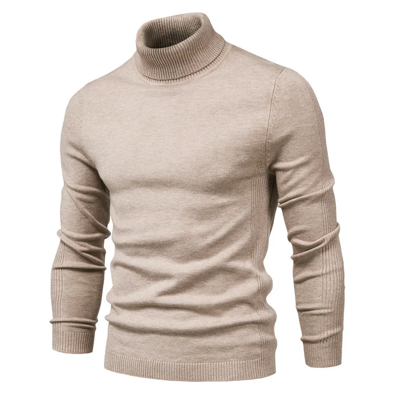 Sweater pria rajut hangat, pakaian Atasan Pria pullover rajut, Slim Fit ramping hangat, rajut warna Solid, Sweater kasual pria tebal Turtleneck musim dingin 2024