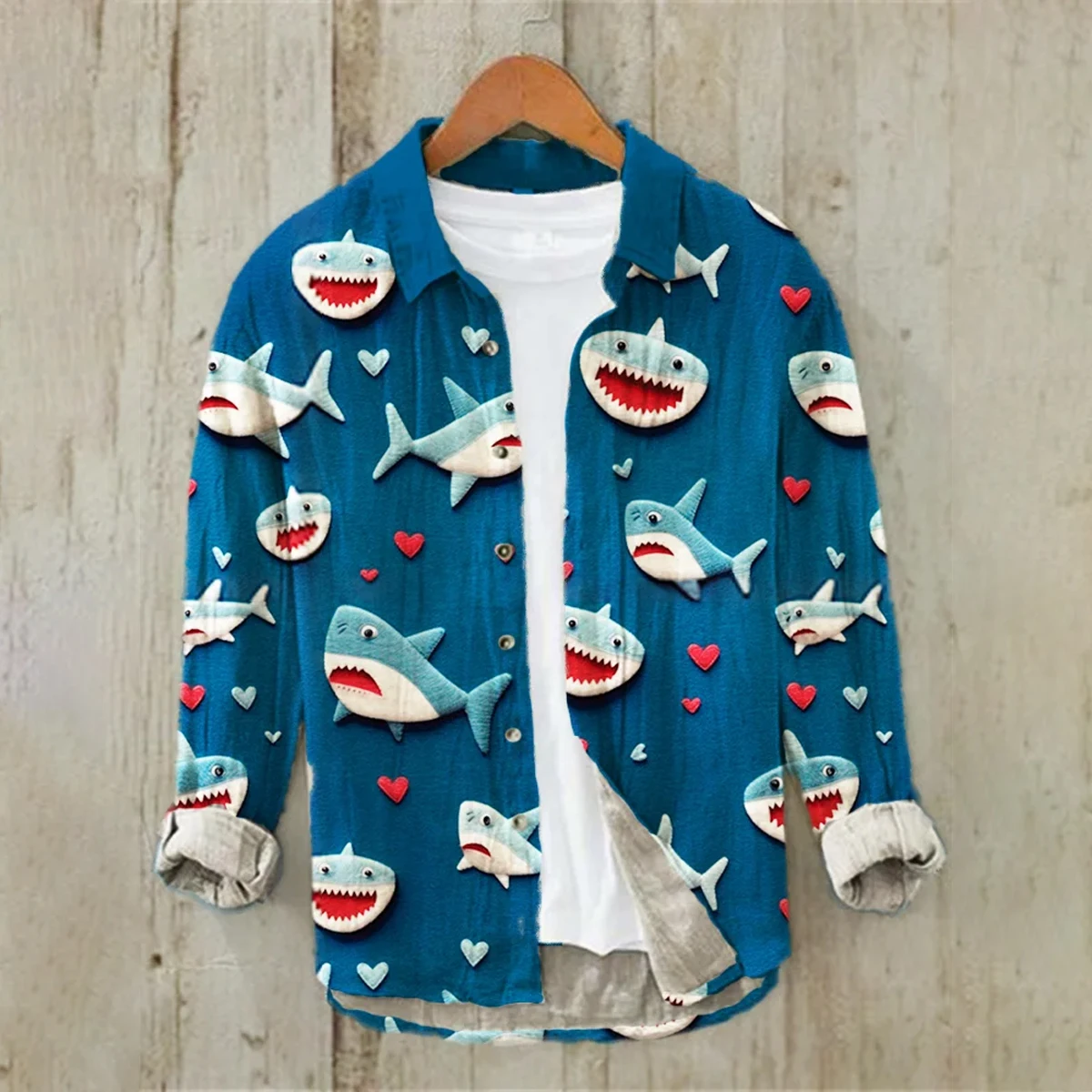 Men\'s linen trendy new shirt 3D printing ink series pattern cat fish pattern casual and comfortable super large size XS-6XL fast