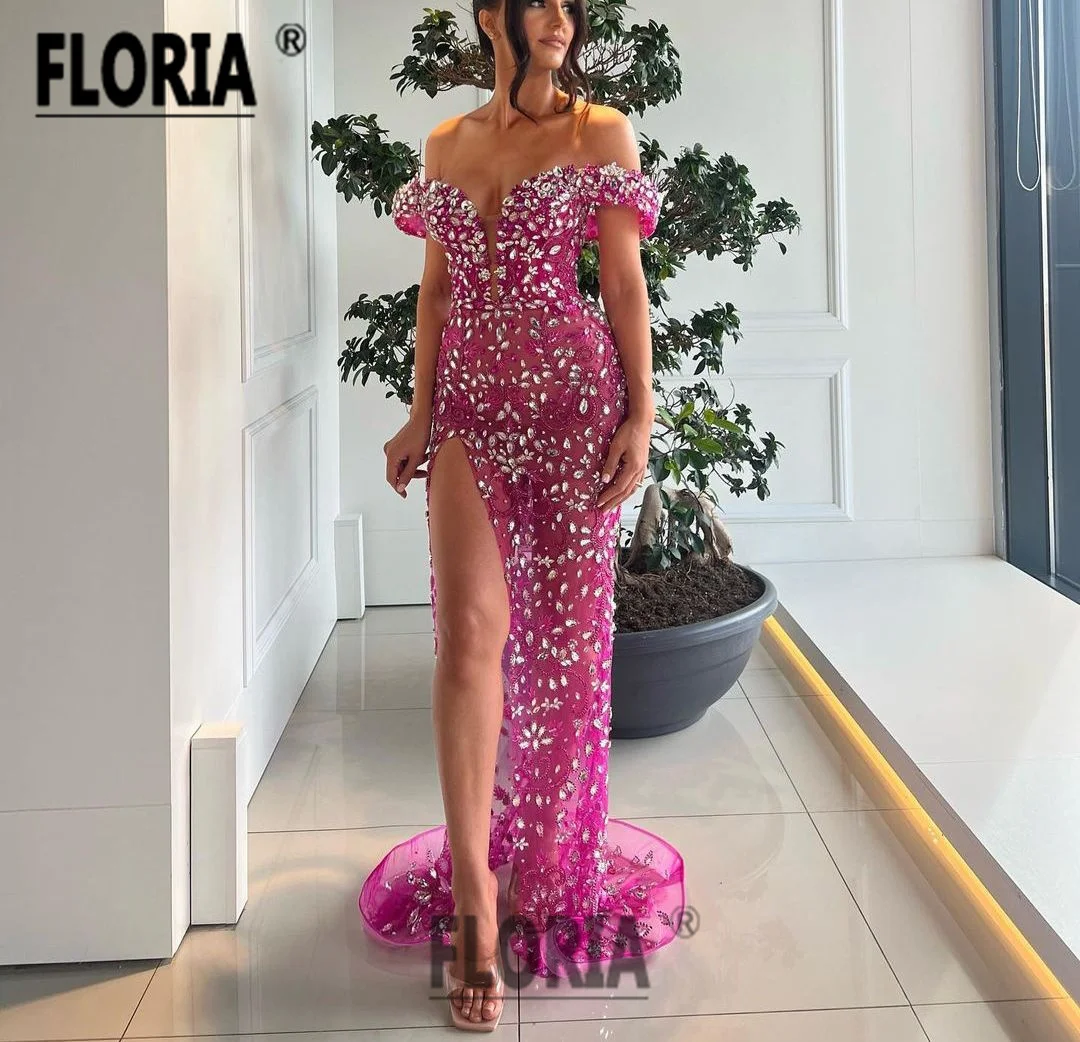 

Vestido De Novia Luxury Crystal Rhinestones Mermaid Formal Evening Dress Beaded Lace Prom Gown Celebrity Couture Dresses Soiree