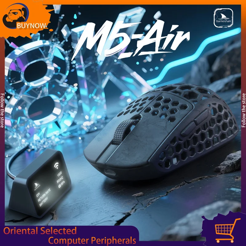 Ratón Darmoshark M5air con agarre para los dedos, fibra de carbono forjada a mano pequeña, 31g, ratón inalámbrico ligero para juegos Esports
