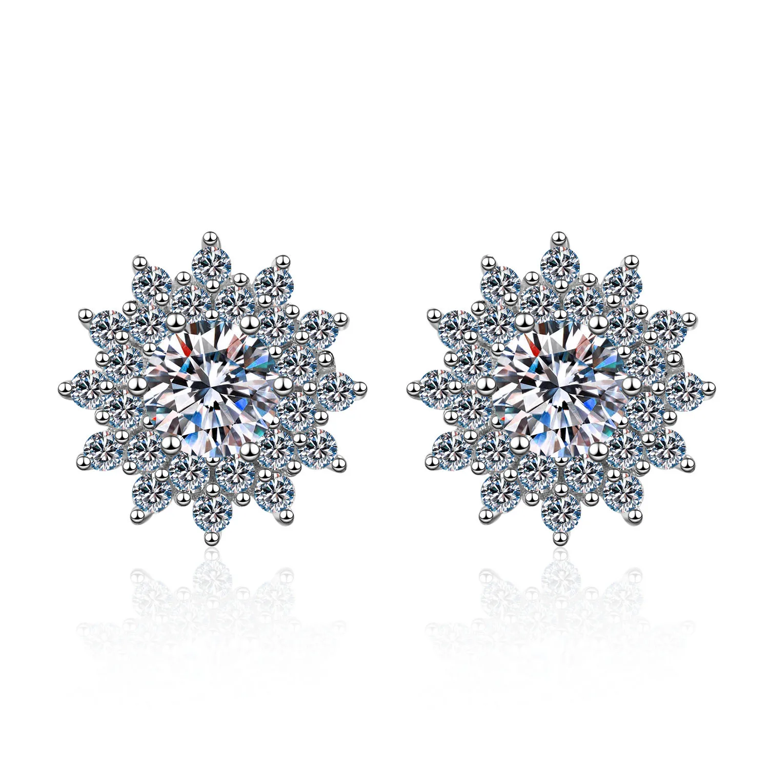 Elegant PT950 Platinum Women's Sunflower 1-Carat Moissanite Earrings, Round “Moon Surrounded By Stars” Diamond-Set Earrings