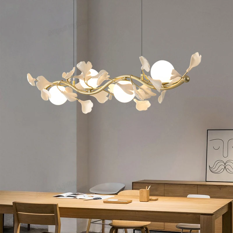 New Modern Living Room Decor LED Vintage Ginkgo Leaf Lamps Nordic For Home Kitchen Ceiling Chandelier Bedroom Pendant Lustre