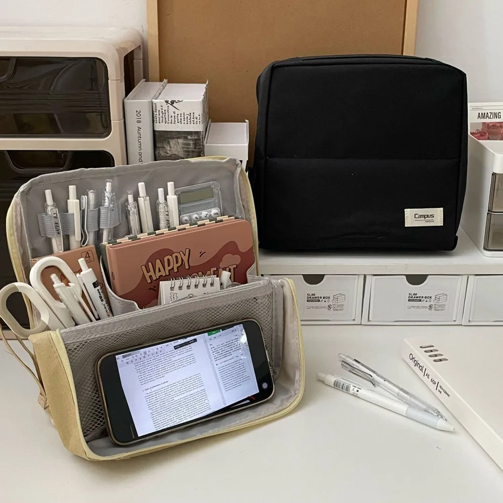 Multifunctional Large Capacity Pencil Case Multi-layer Standable Stationery Bag Oxford Cloth Simple Pen Bag Student