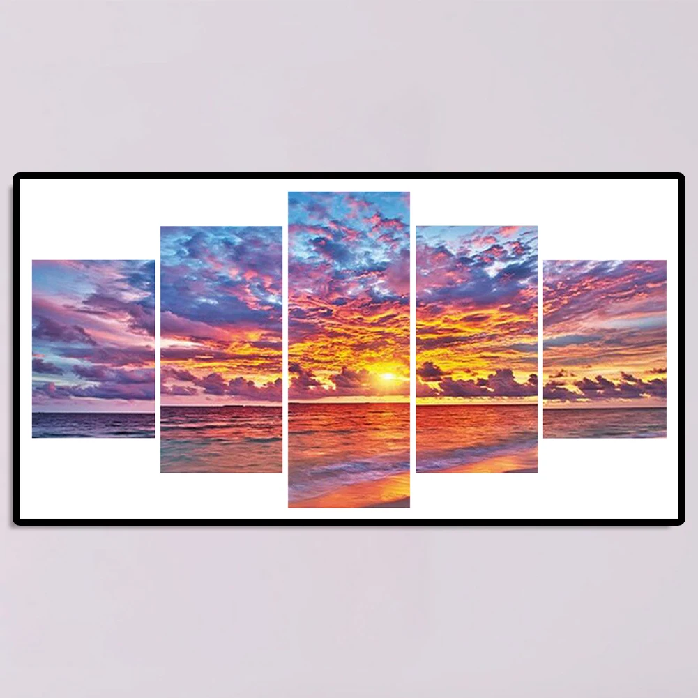 

5D DIY Алмазная мозаика Пейзажный узор Полная дрель 5 шт. Мозаика Круглые алмазные стразы Фотографии для домашнего декора стен