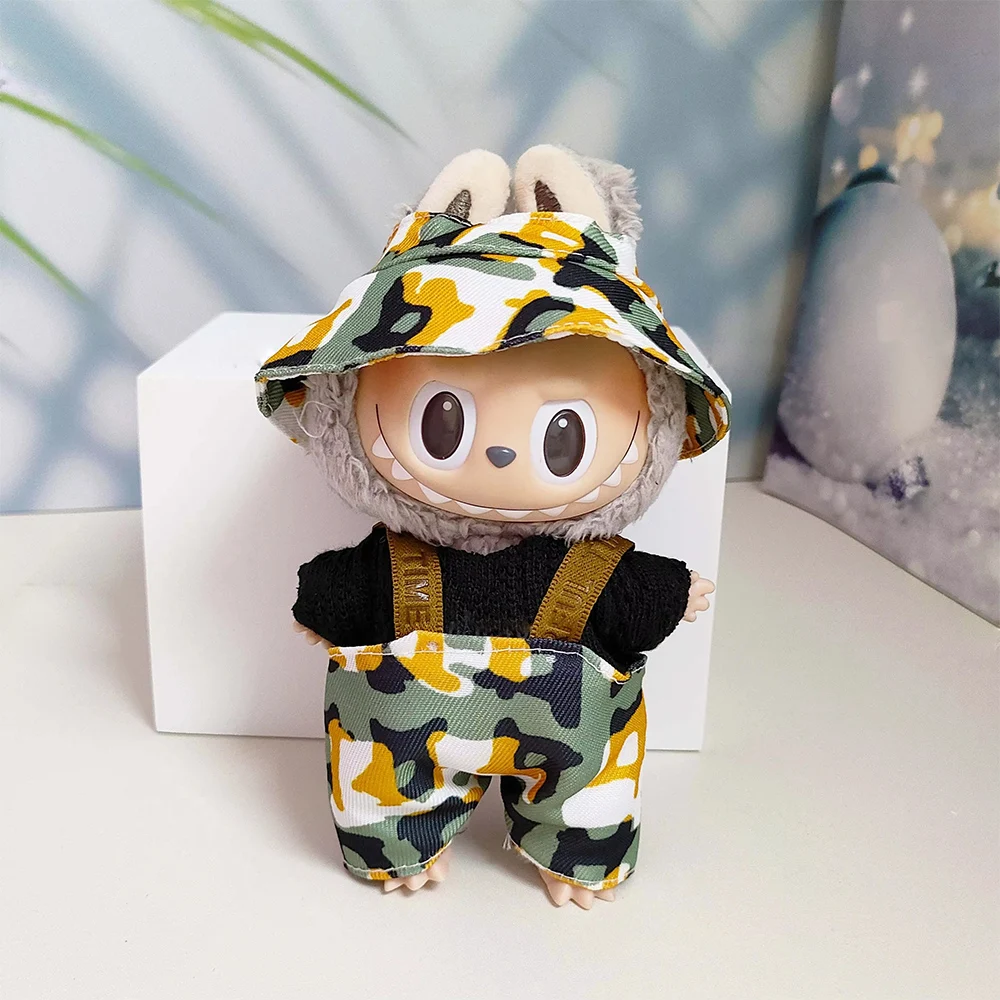 

[No Doll] Cute 17cm Labubu Pendant Plush Cotton Toy DIY Dress Up Clothing Doll Skirt T-shirt Set Work Clothes