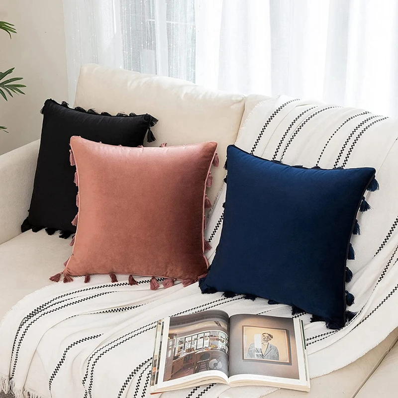 Roter Weihnachts-Kissenbezug mit Quaste, Boho-Akzent, luxuriöser Geschenk-Kissenbezug für Couch, Schlafzimmer, Auto, grüner klassischer Kissenbezug – Detail 9
