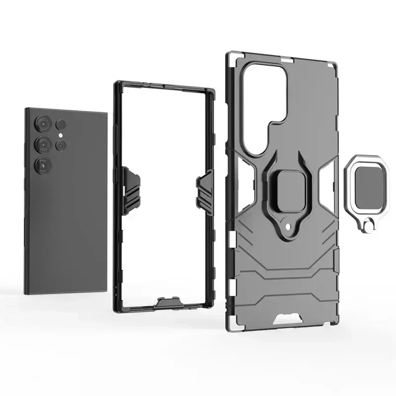 Caso Samsung Galaxy S24 Ultra 5G, Anel De Armadura, Suporte De Carro, Silicone, Caso Do Telefone Do PC, S24 Plus, S 24 Ultra, Tampa Traseira