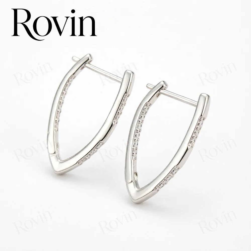 18K Gold 25mm Exquisite V-Shaped Zircon Earrings – Stylish Wedding Jewelry and Gift Accessory for Women