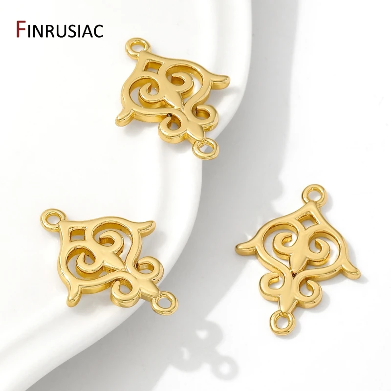 Conectores de latón chapados en oro de 18 quilates con patrón de corazón/ángel, conectores de doble orificio para accesorios de fabricación de pulseras DIY