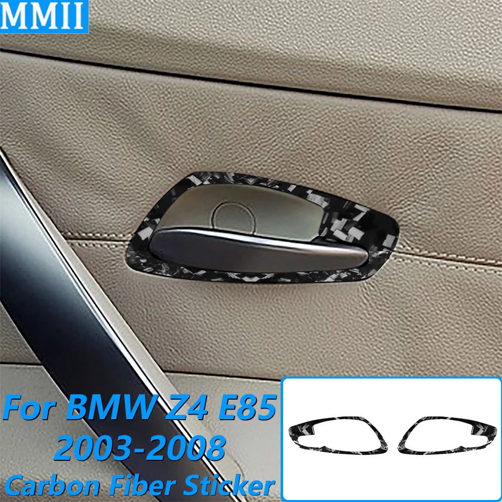 For BMW Z4 E85 E86 2003-2008 Forged Carbon Fiber Inner Door Handle Switch Frame Panel Cover Decorative Car Accessories Sticker