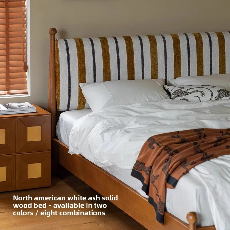 #Yika Ica Model Medieval Style Striped Solid Wood Double Fabric Wedding Bed with Mortise Tenon Joint Non-Foldable Made in China