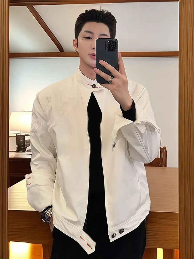 

New Chinese Sle Embroidered Jaet Men's Pad oulder Jaet Hip And Haome Lightweight Luxury Retro for Daily Wear