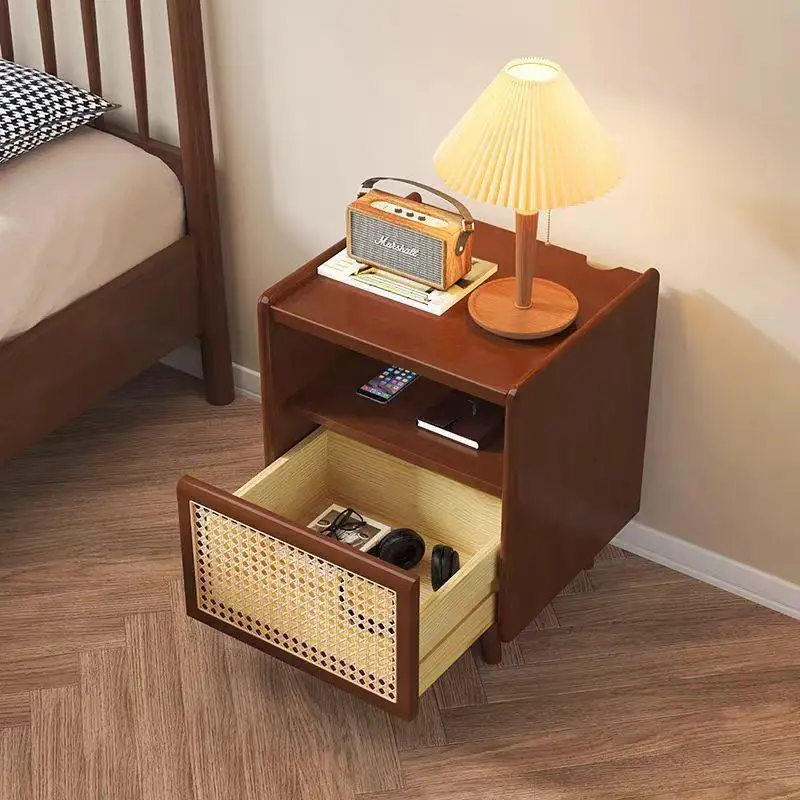 Medieval style simple modern rubber wood storage bedside table small apartment children light luxury rack household