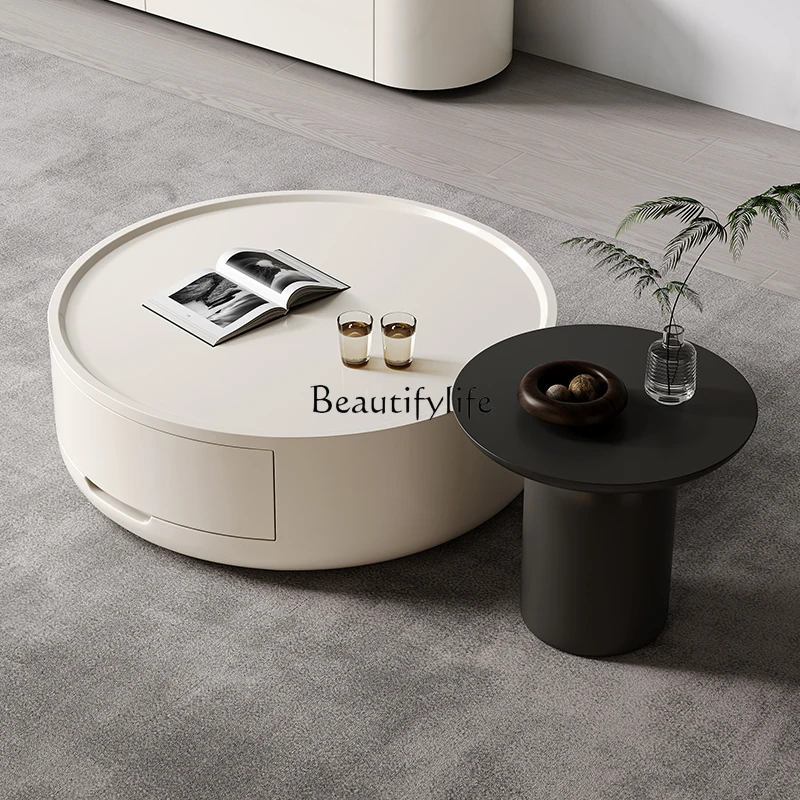 

*Cream wind round size coffee table combination table living room household small apartment minimalist high sense