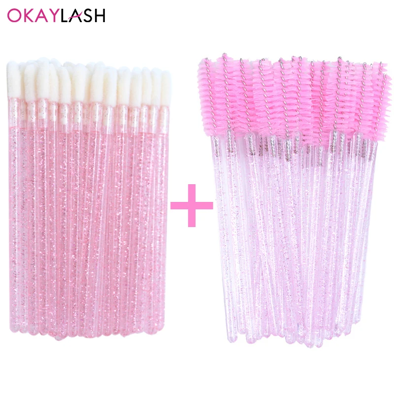 100Pcs 2 in 1 Crystal Eyelash Mascara Wand  Lip Gloss Brushes Disposable Lash Micro Spoolie Comb Set Makeup Applicators Tools