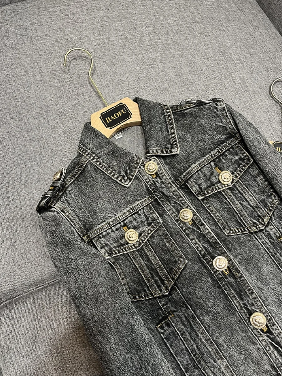 2025 Nieuwe Sle Star Leeuwenkop Slim Fit Waed Jaet Jas A870 Dames Commuter Sle Jeans Stof Lange Sve Ort jas