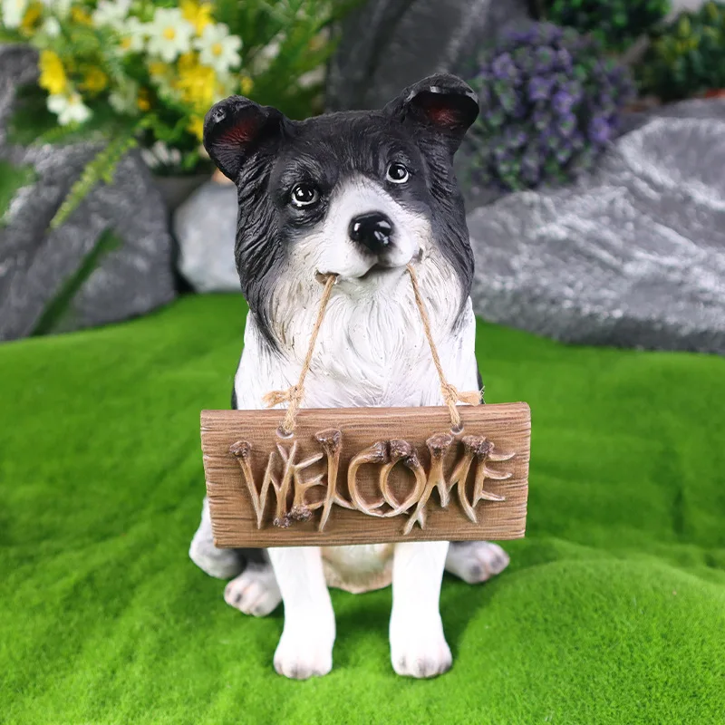 Dog Carrying Welcome Sign Statue for Outdoor Garden Courtyard Entrance Lawn Decoration Home