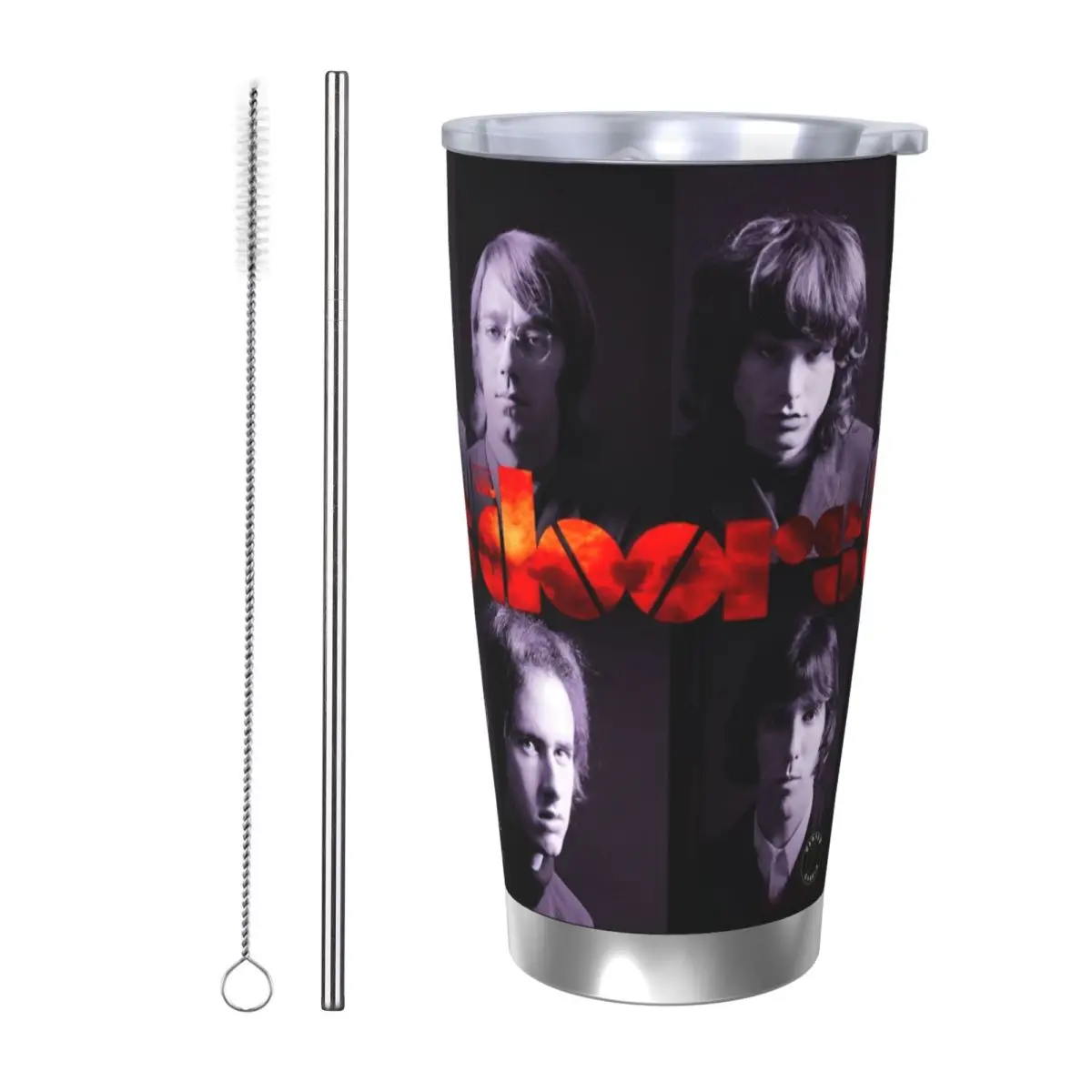 Jim Morrison Insulated Tumbler with Straws Lid The Doors Rock Band Vacuum Thermal Mug Outdoor Travel Thermos Bottle Cups, 20oz