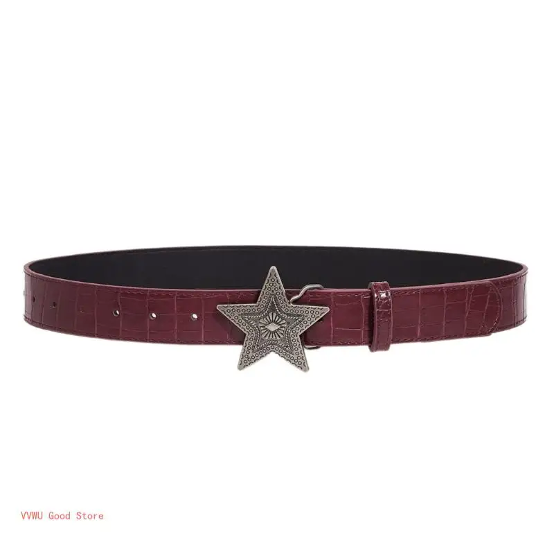 

Embossed Belt Aesthetic Star Buckle Belts PU Waistband Dress Decors Pants Belt