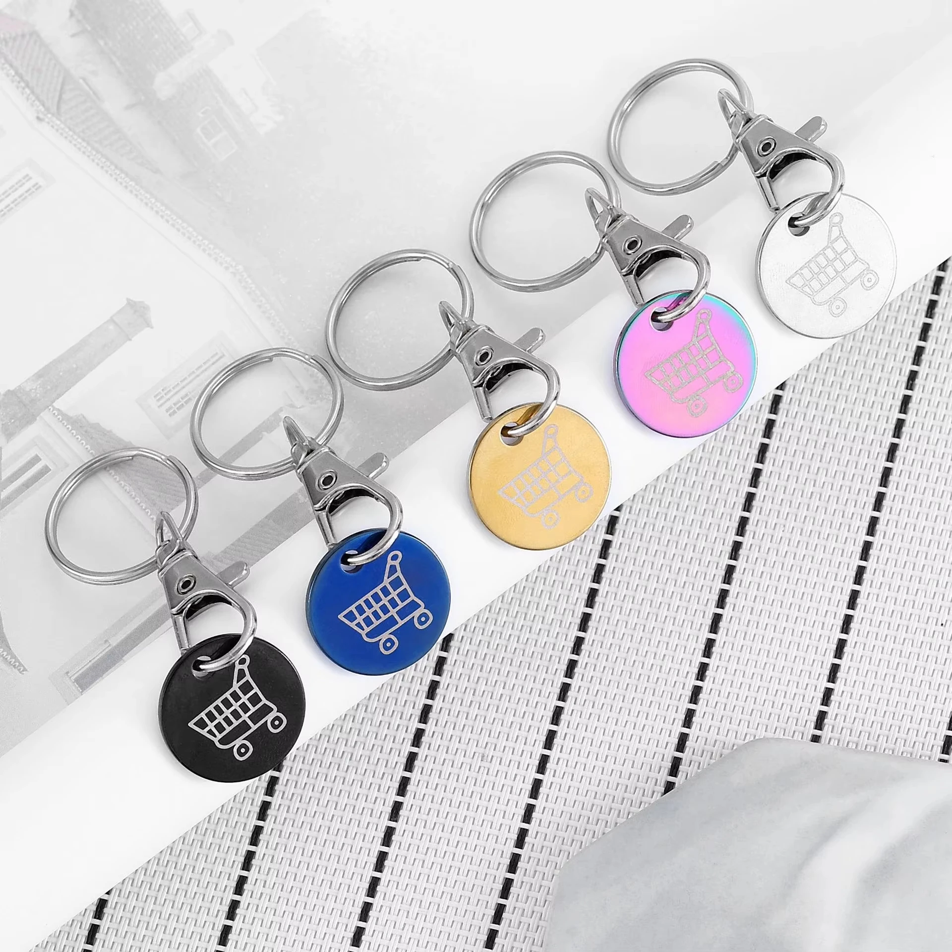 New Shuangshuo Shopping Cart Token Keychain Metal Ring Small Gofts Ornament Stainless Steel Trolley Tokens Coin Pendant