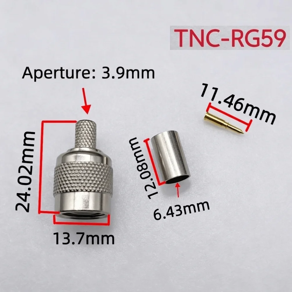 Metal TNC Crimp Connector Kit Threaded Coupling Crimp Termination RF Coax Connector Silver Three Piece Assembly Cable Connector