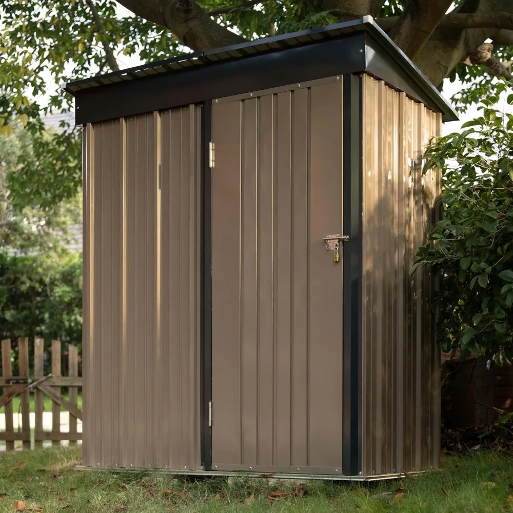 

Outdoor Storage Shed 5 x 3 FT Lockable Metal Garden Shed Steel Anti-Corrosion Storage House with Single Lockable Door