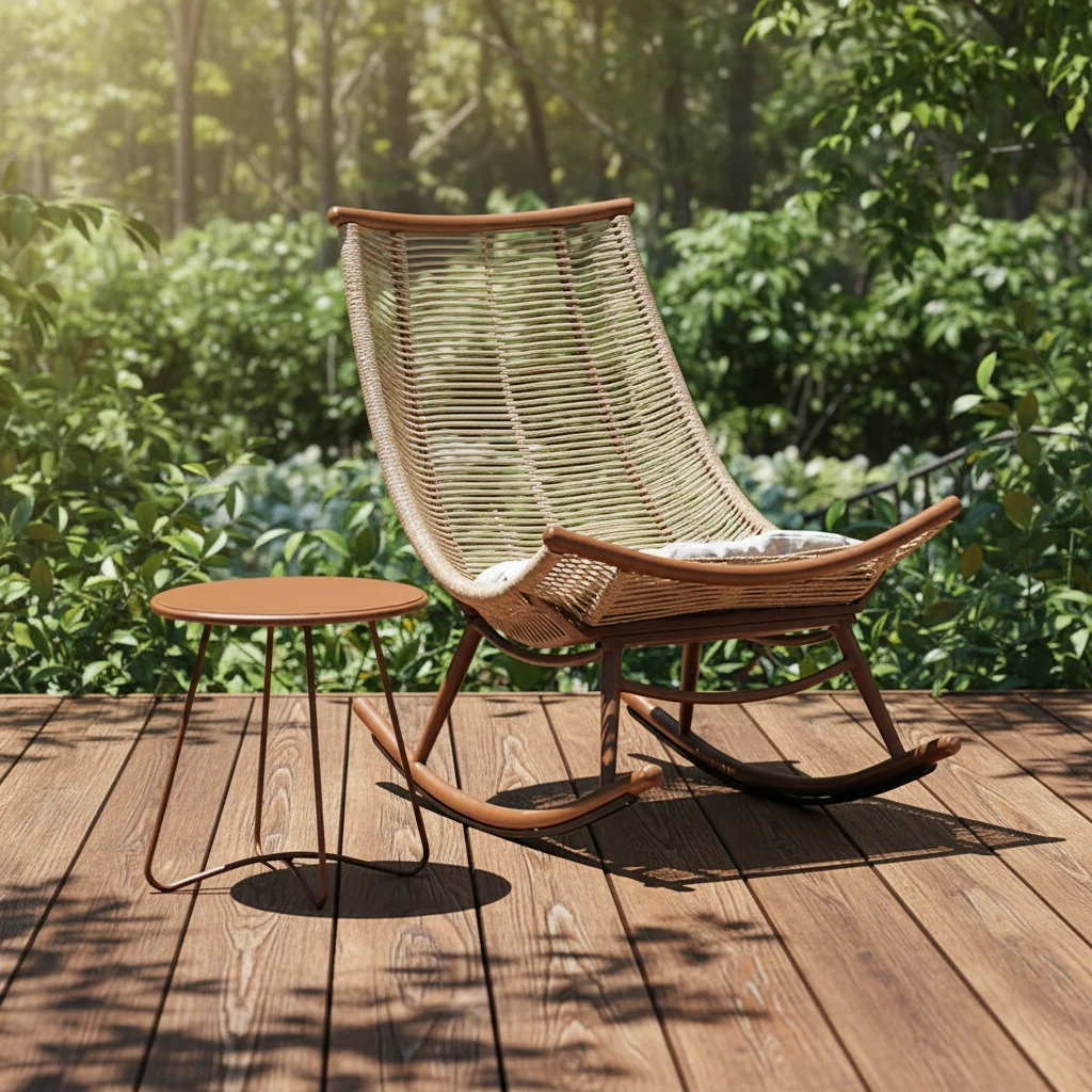 Modern lightweight portable recreational rocking chair with weatherproof coated carbon steel frame for outdoor living room use