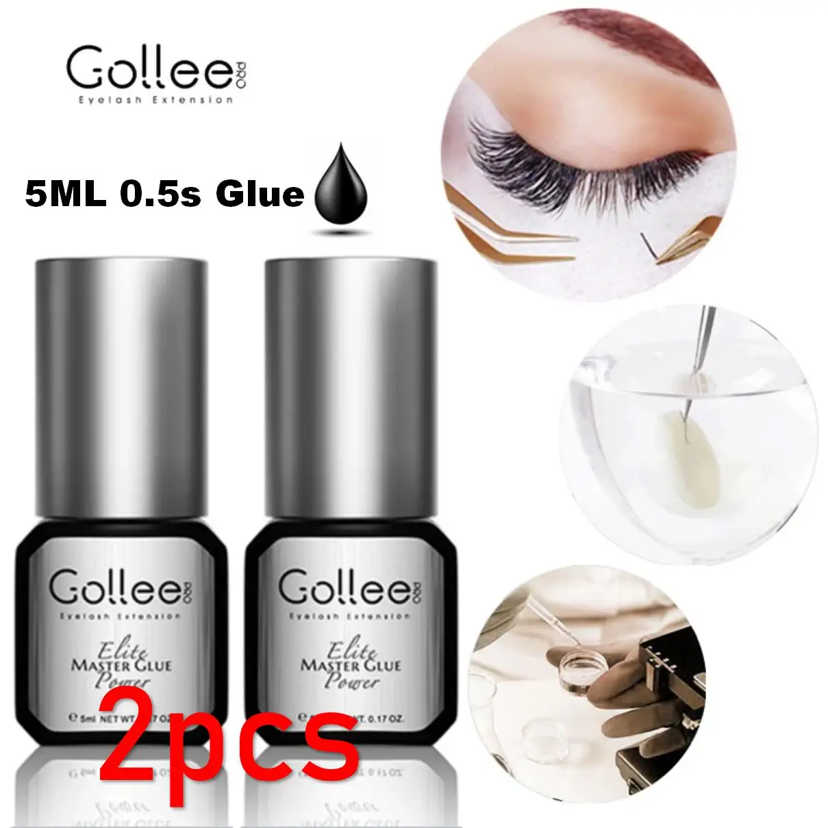 

2pcs Gollee Master 0.5S Low Humidity Eyelash Extension Glue Vegan Black Hypoallergenic Lashes Glue Waterproof Lashes Glue