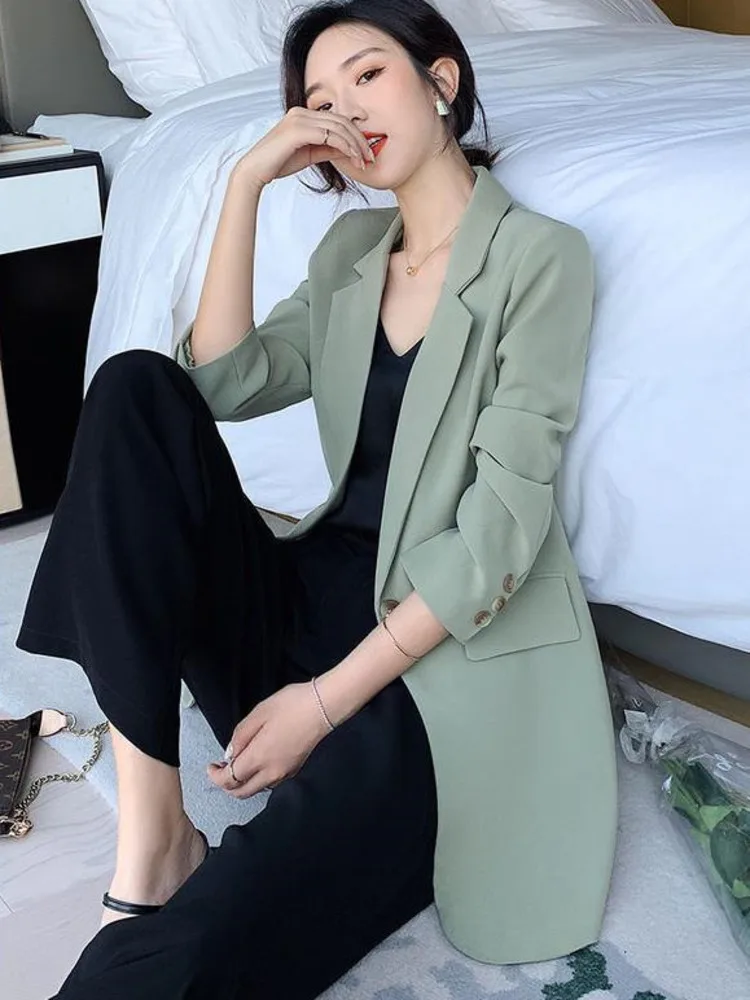 

Solid Color Elegant Blazer Casual Thin Women Lapel Casual All-match Office Lady Long Sleeve Top Outerwear Spring Autumn Top