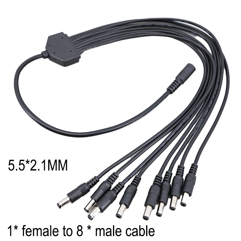 

5.5x 2.1mm 1 female to 8 Way male DC Power 18awg Splitter Cable 5V 12V 24V Adapter Connector Cord for Strip Lights CCTV Camera