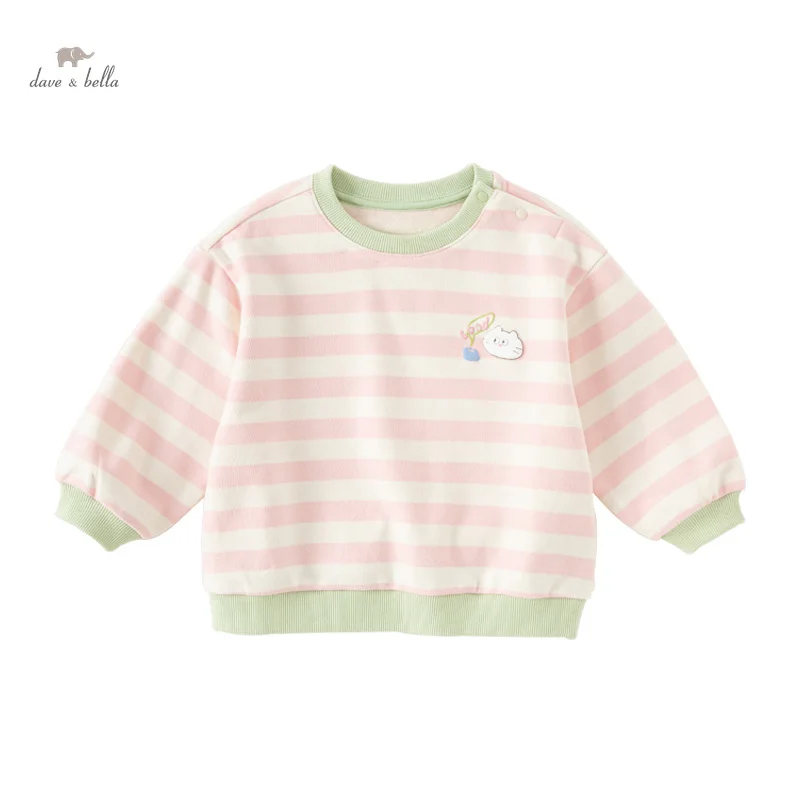 Dave Bella 2024 Autumn Girl\'s Baby Children Top Striped Sweatshirt Casual Fashion Lovely Gentle Sweet Outdoor Party DB3242284