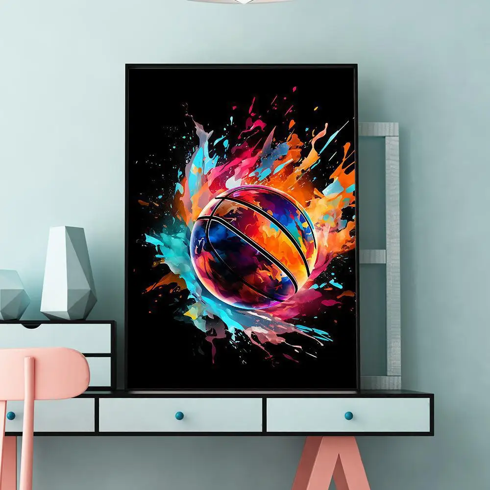 Canvas painting splashing ink neon football gamepad computer e-sports room Internet cafe decoration poster
