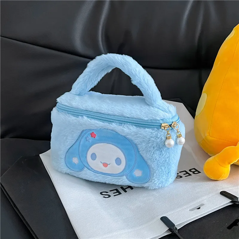 Sanrio-Plush saco cosmético para crianças, bonito, minha melodia, Cinnamoroll, Hello Kitty, Kulomi, desenhos animados, bolsa, presentes de