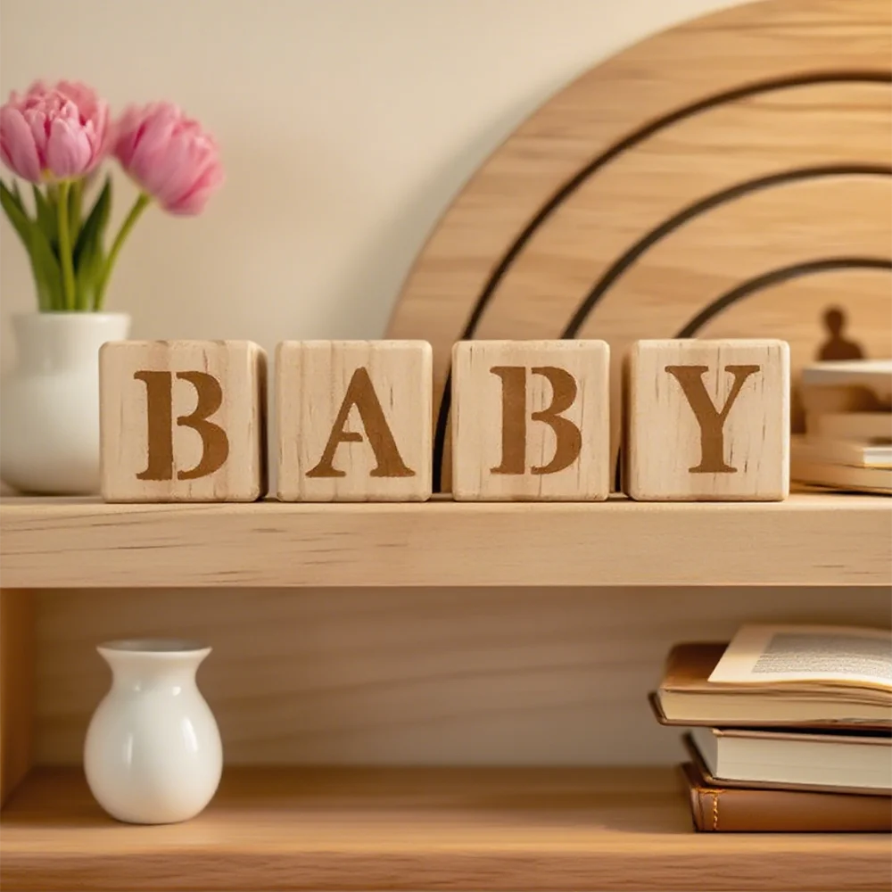 

4Pcs Wooden Letter Blocks Baby Birthday Baby Shower Gift Alphabet Blocks Wooden Nursery Decor Newborn Photo Props Gender Reveal