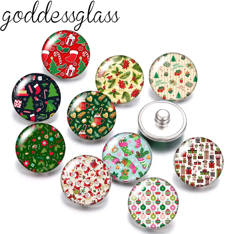 New Christmas stockings Trees Patterns 10pcs Round photo 12mm/18mm snap buttons for 12mm/18mm snap necklace DIY findings jewelry