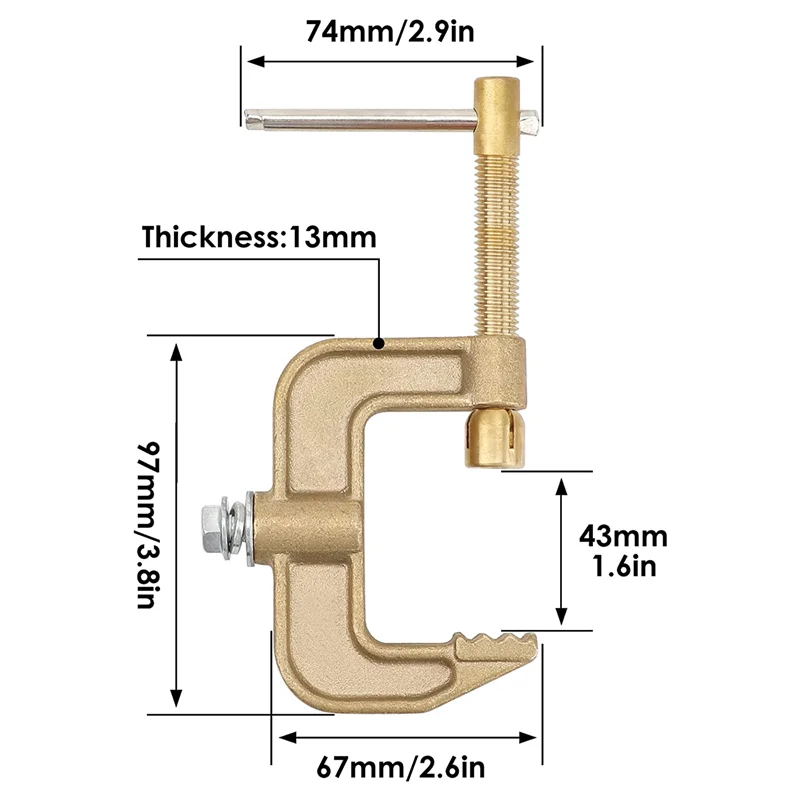 Welding Ground Clamp, 500A Current G-Type Solid Brass Ground Clamp, 43Mm Jaw Width for Tig Mig MMA Welders