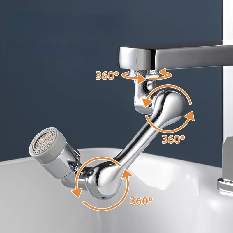 Faucet Extender 1080° Universal Washbasin Bubbler Anti-splash Head Multi-function Rotating Water Nozzle Robotic Arm Bathroom