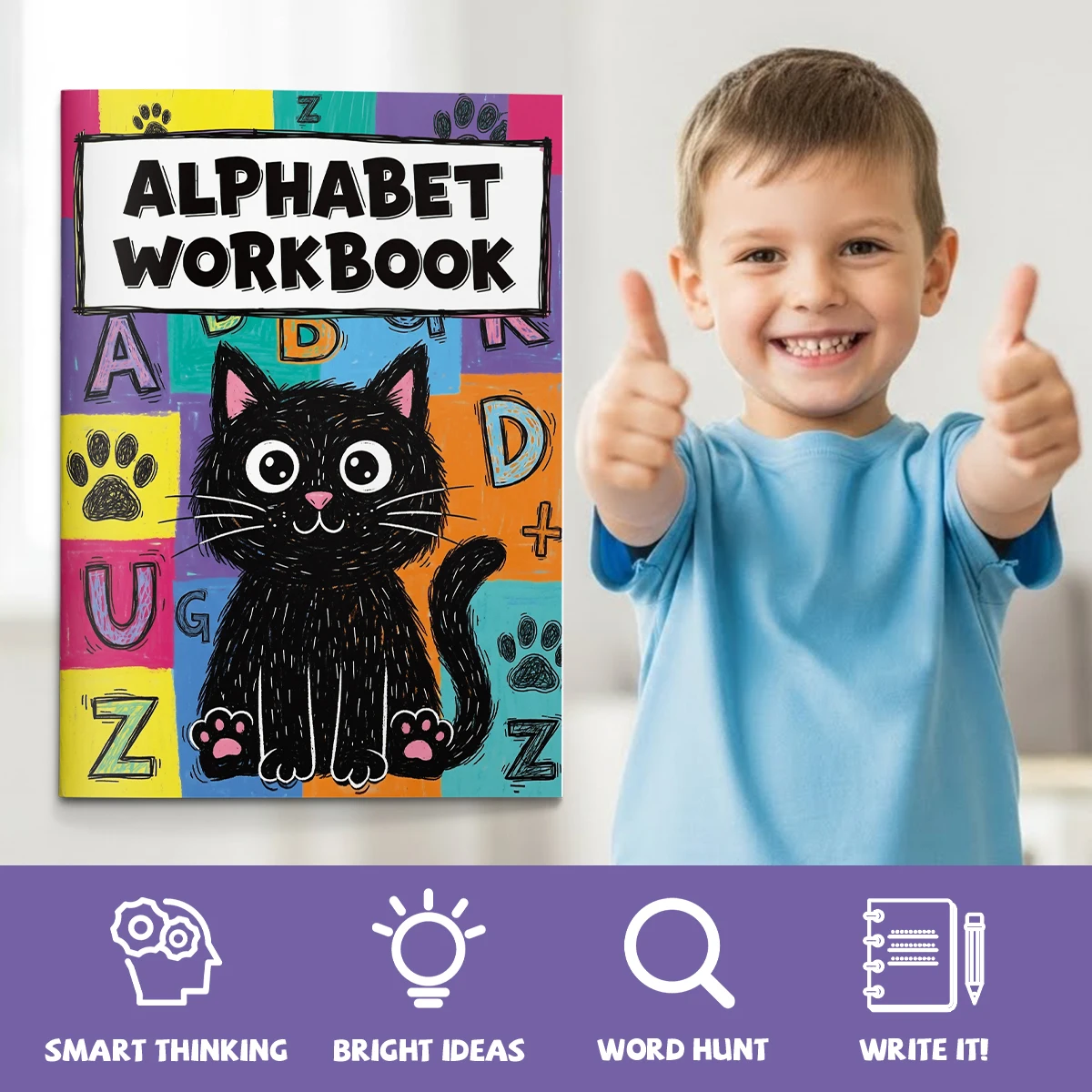 Children's alphabet coloring book, cute cartoon patterns, preschool early education workbook, boost your baby's hands-on skills